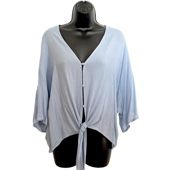 Lulu's Light Blue Tie-Front Button-Up Top - Fits Like a Medium - Picture 1 of 2
